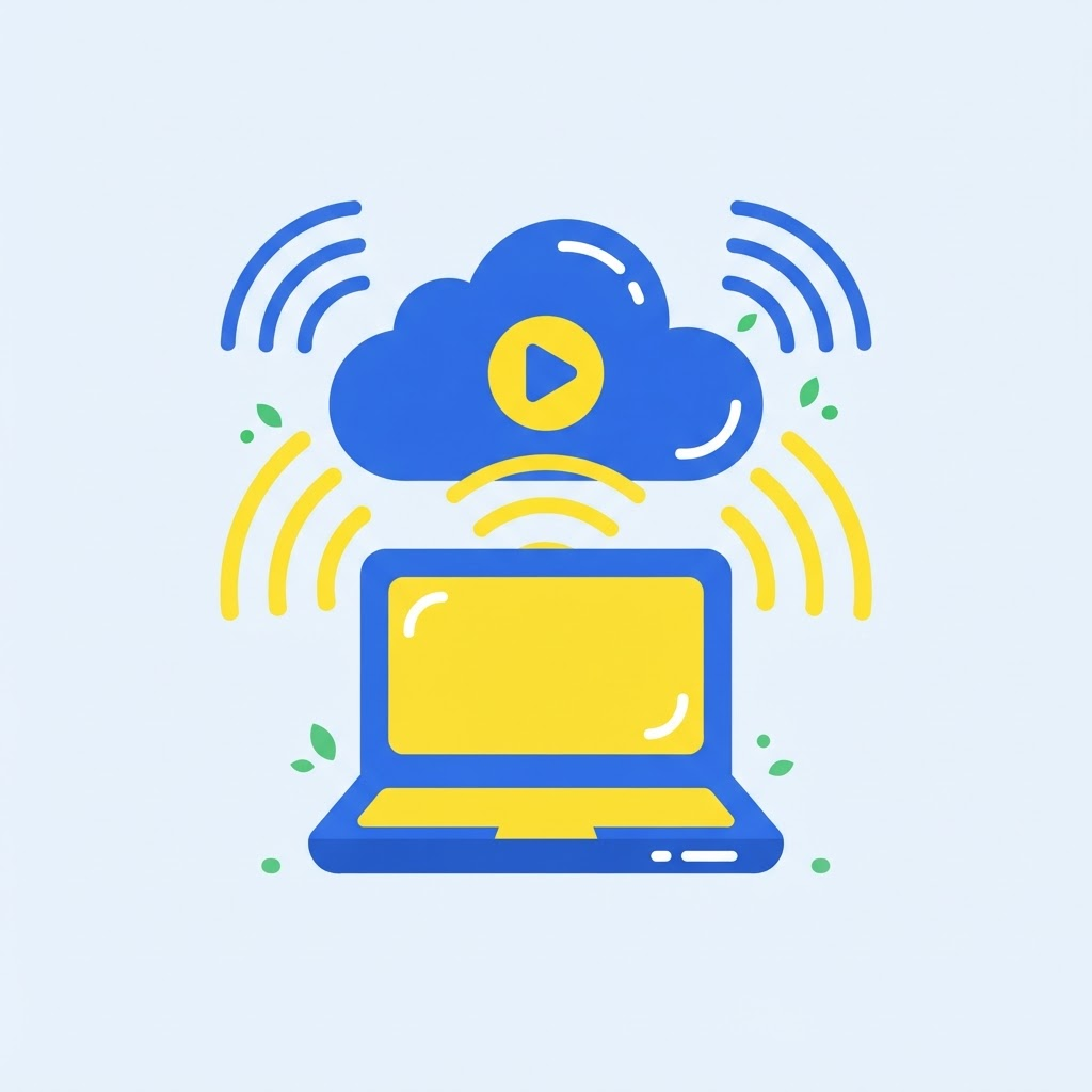 Ilustración de radio online con laptop y transmisión en la nube